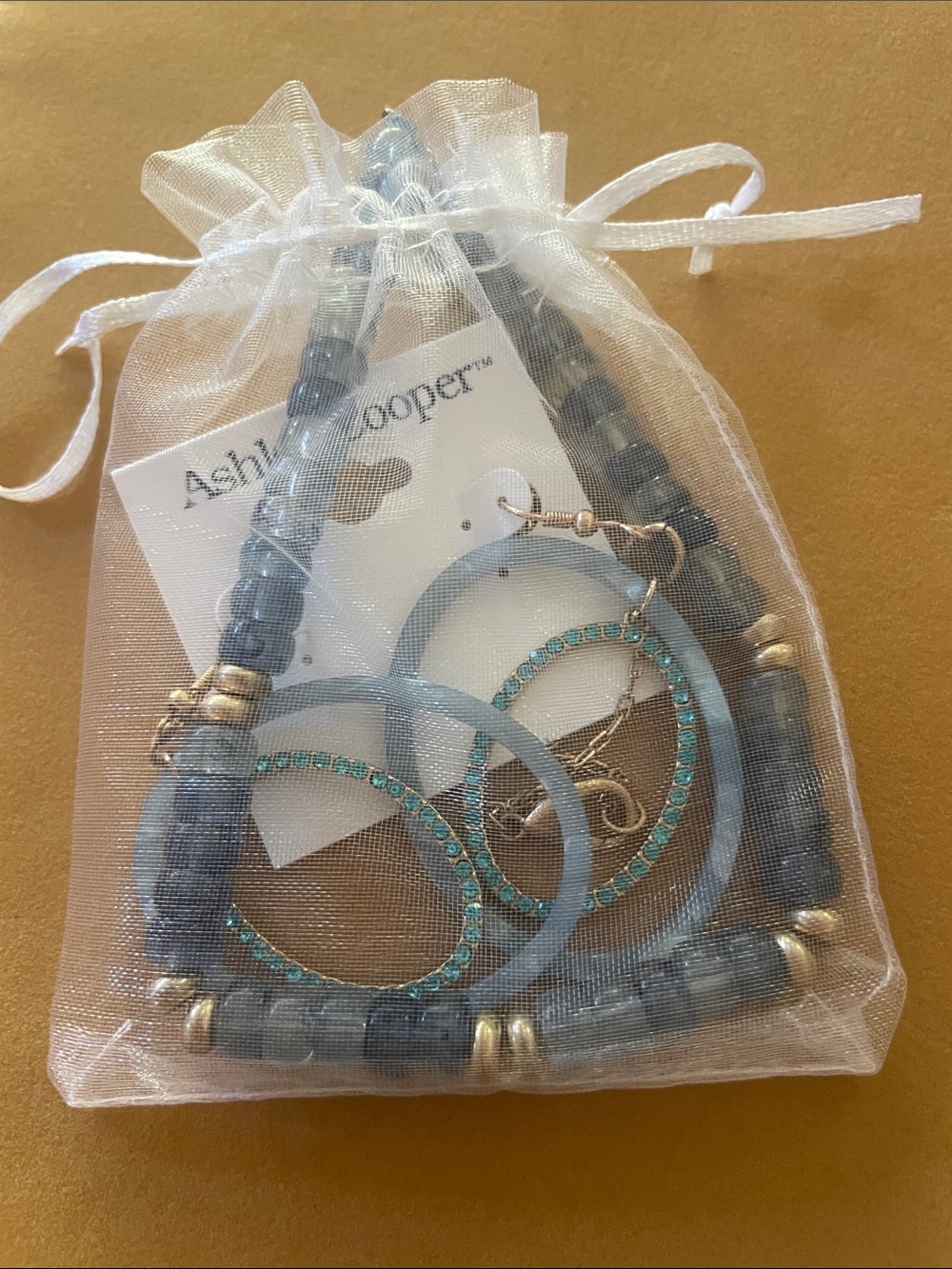 Ashley Cooper Necklace + Earring Set. Ombré Beads. Double Oval ear Baby blue NWT